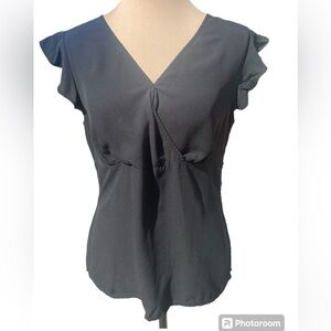 Alfani 100% Silk Black Ruffle Cap Sleeve Blouse – Size 8 | Elegant & Timeless